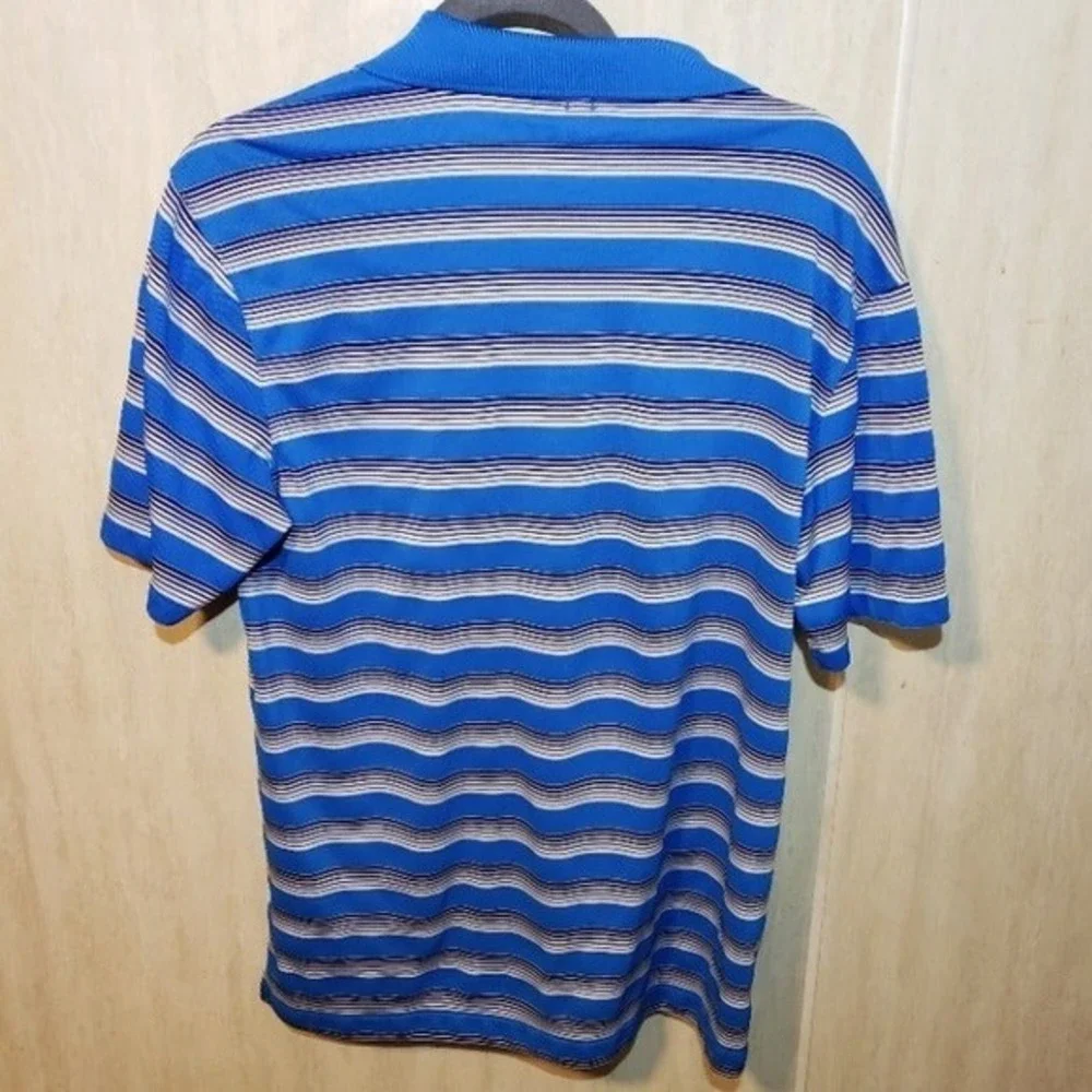 Nike Golf Standard Fit Dri-Fit Blue Stripe Polo‎ Shirt Nike Logo Mens Size M